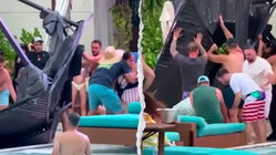 Terrifying scene unfolds as metal cabana frame crashes into packed casino pool area Church Find